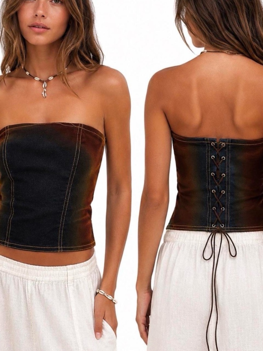 I.AM.GIA Lace-Up Corset Tube Top XS